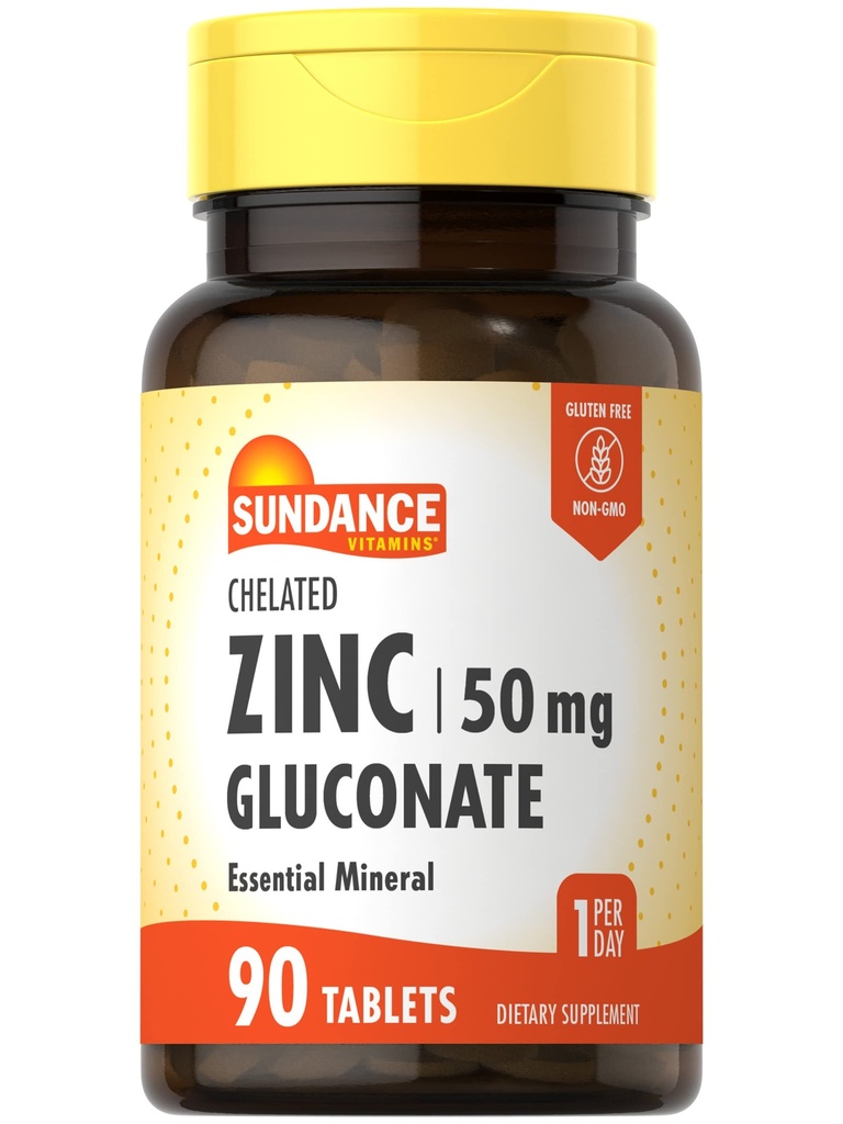 Sundance Zinc Supplement 50mg 124; 90 Tablets 126; Disediakan Estial Mineral 124; Vegetarian, Non-GMO, dan Gluten Free