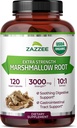 Zazzee USDA Marshmallow Organik Akar 10: 1 Ekstrak, 3000 mg Kekuatan, 120 Vegan Kapsul, 4 Bulan Suplai, Standardisasi, konsentrasi 10X Ekstrak, 100% Vegetarian, All- Natural, Non-GMO, dibuat di Amerika Serikat