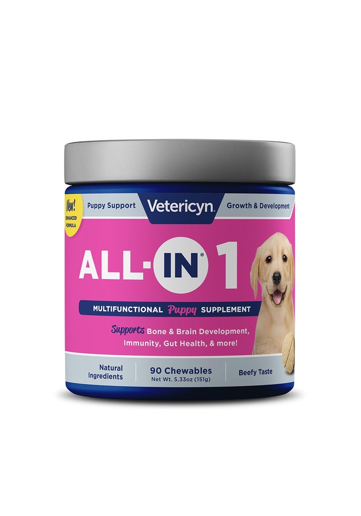 Vetericyn All-in 1 Multifungsional Puppy Supplemen 124; Digetical Enzymes + Antioksidant Ammune Dukungan untuk Puppies + Vitamin, Mineral, Pregren, Program, dan Omegas. Cacah 90