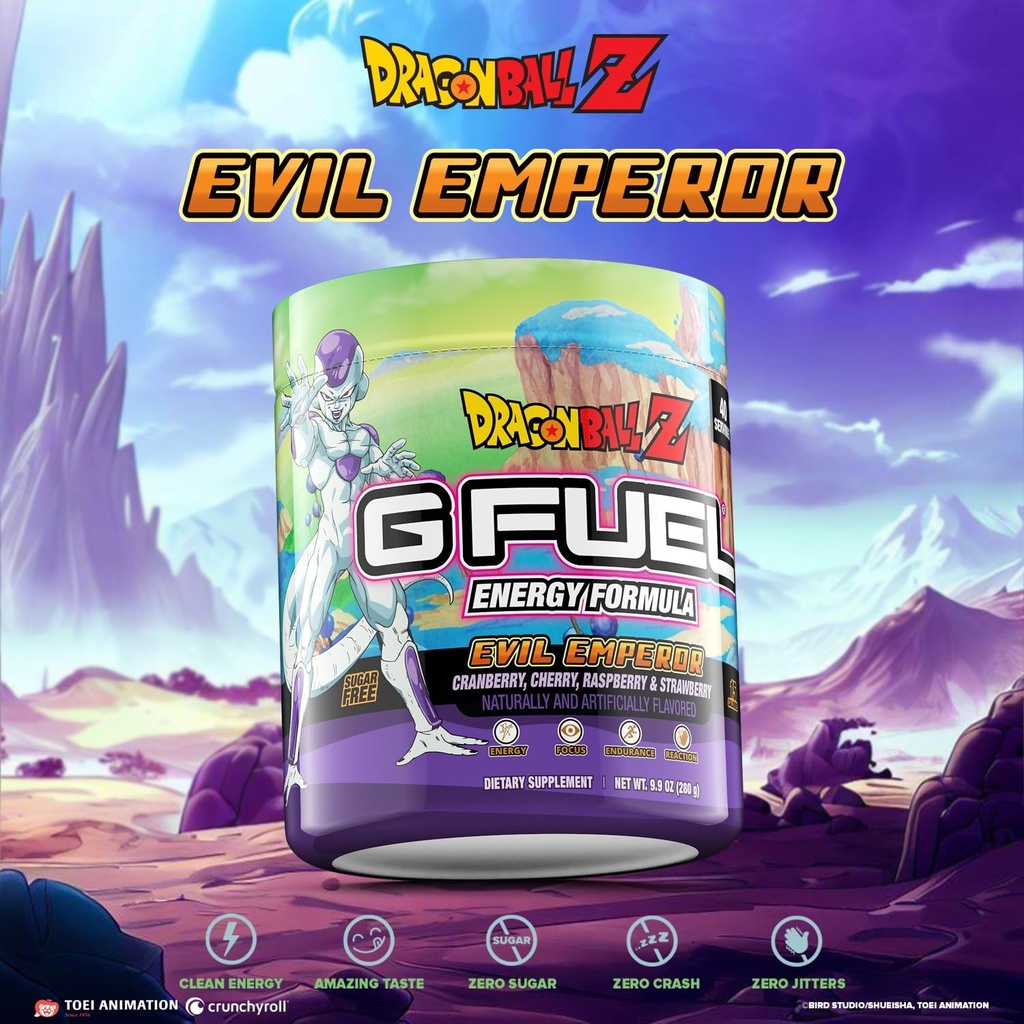 G Fuel Dragon Ball Z Energy Powder, Pre Workout Caffeine Mix for Gaming, Sugar Free Focus Amino, Vitamin + Antioksidants, 9.9oz (Berry Medley, 40 Pelayan)