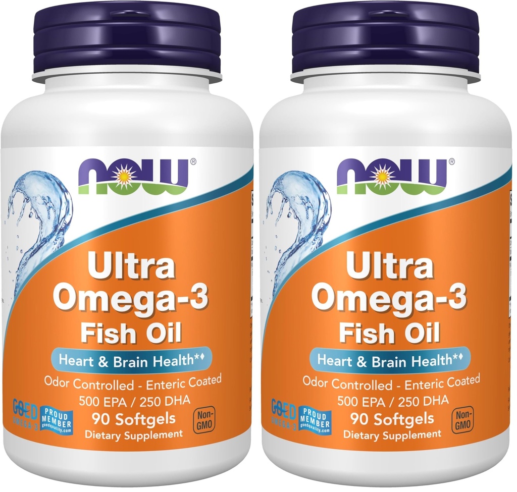 Suplemen NOW, Ultra Omegaga- 3 Molecully Distiled and Entertaic Coated, 90 Softgels (Paket 2)