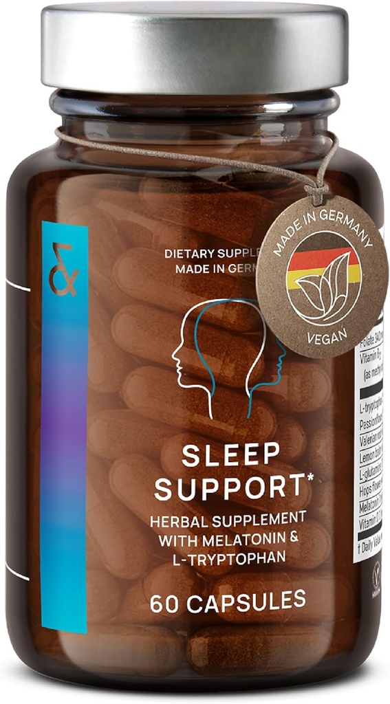 N ° 6 Natural Sleep Support dengan Melonatin 1 mg & L- Tryptophan - Passionflower, Valerian Root & More - Enhanced Sleep Suplement - 60 Capsules for Restful Nights