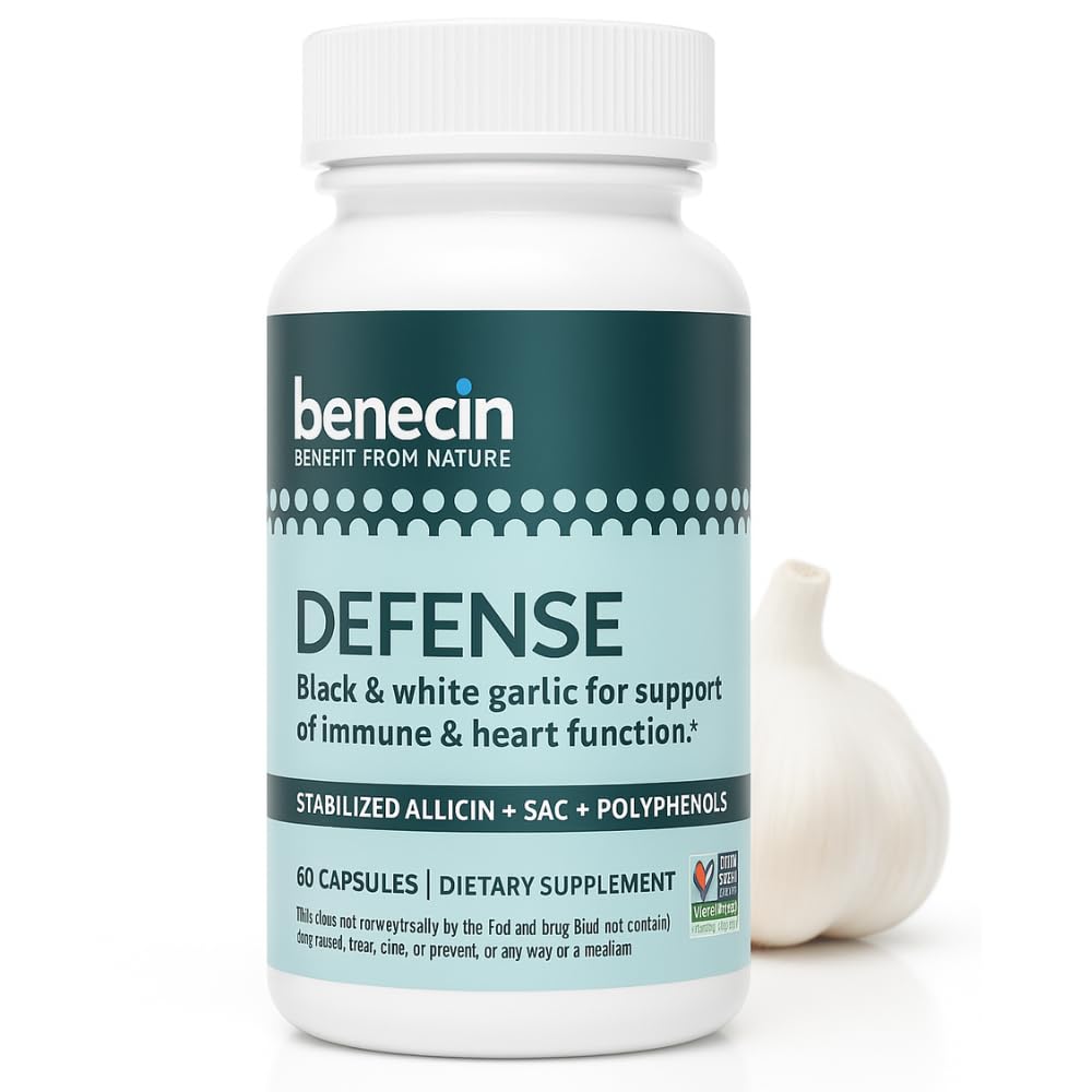 Benevin Defenos 1.1500 mcg Stabilisasi Alcolin per Capsule 124; Ditambah Amounts tinggi SAC & Polyphenols dari Black Garlic 124; Dukungan Imune & Heart Fungsi Vegetarian Caps (1 Count (60)