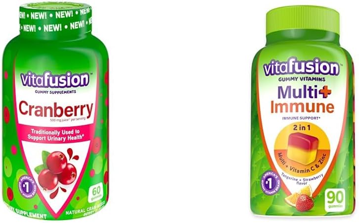 Vitamin Cranberry Gummies for Women 500mg and Multi + Ammune Dukung Gummies with Vitamin C Zinc Daily Multivitamin 90 Count