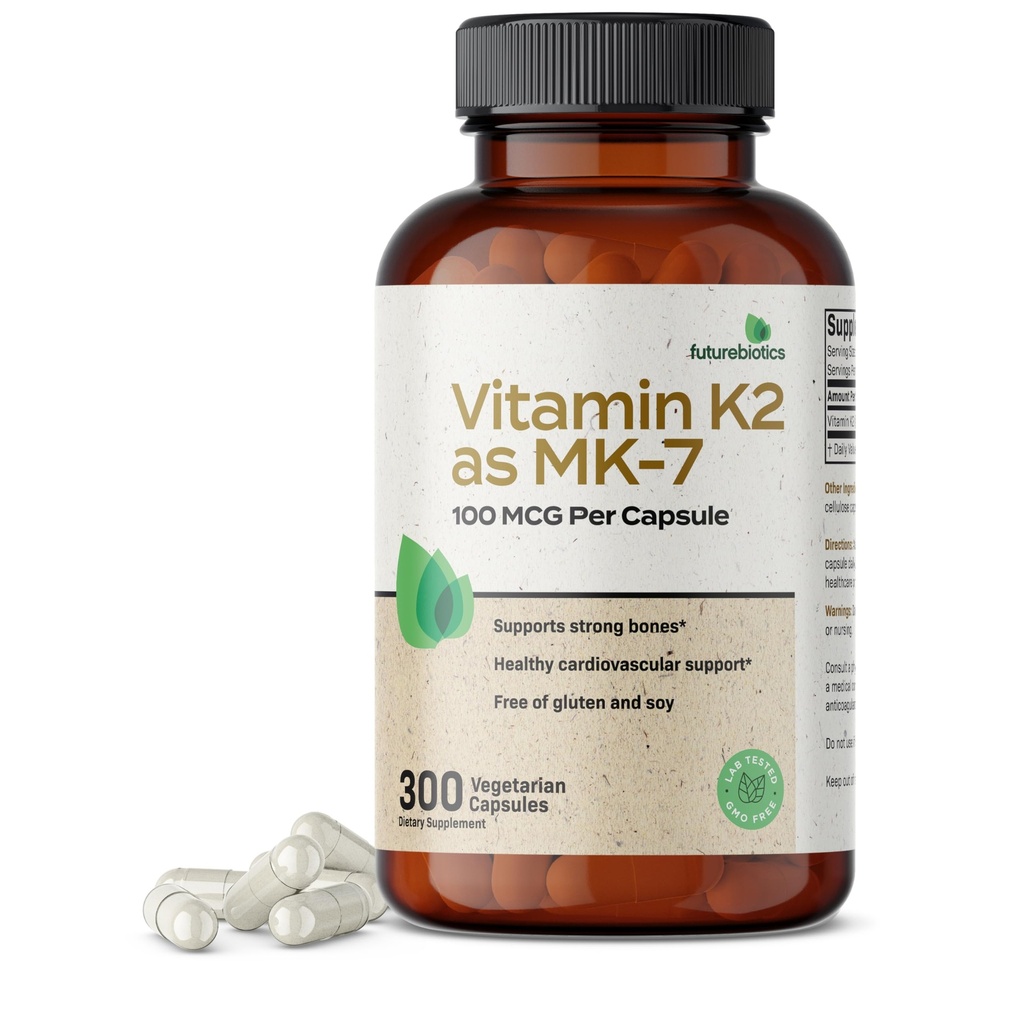 Futuregranity Vitamin K2 sebagai MK-7 100 mcg, Support Strong Bones-- Non-GMO, 300 Vegetarian Capsules