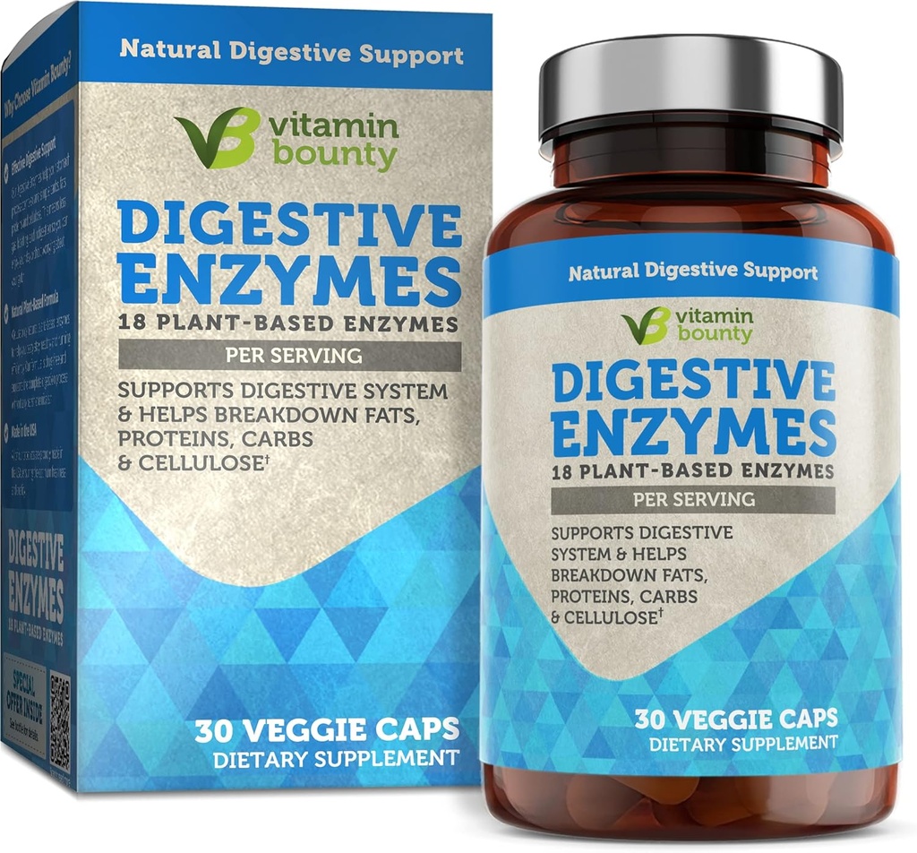 Vitamin Bounty Digetical Enzymes - Pregities dengan 18 Enzymes, Enzymes Digetical Bagi Perempuan dan Pria, Diustable Suplement, Bantuan dalam Breaking Down Fats, Protein, dan Karbohydrates - 30 Kasir