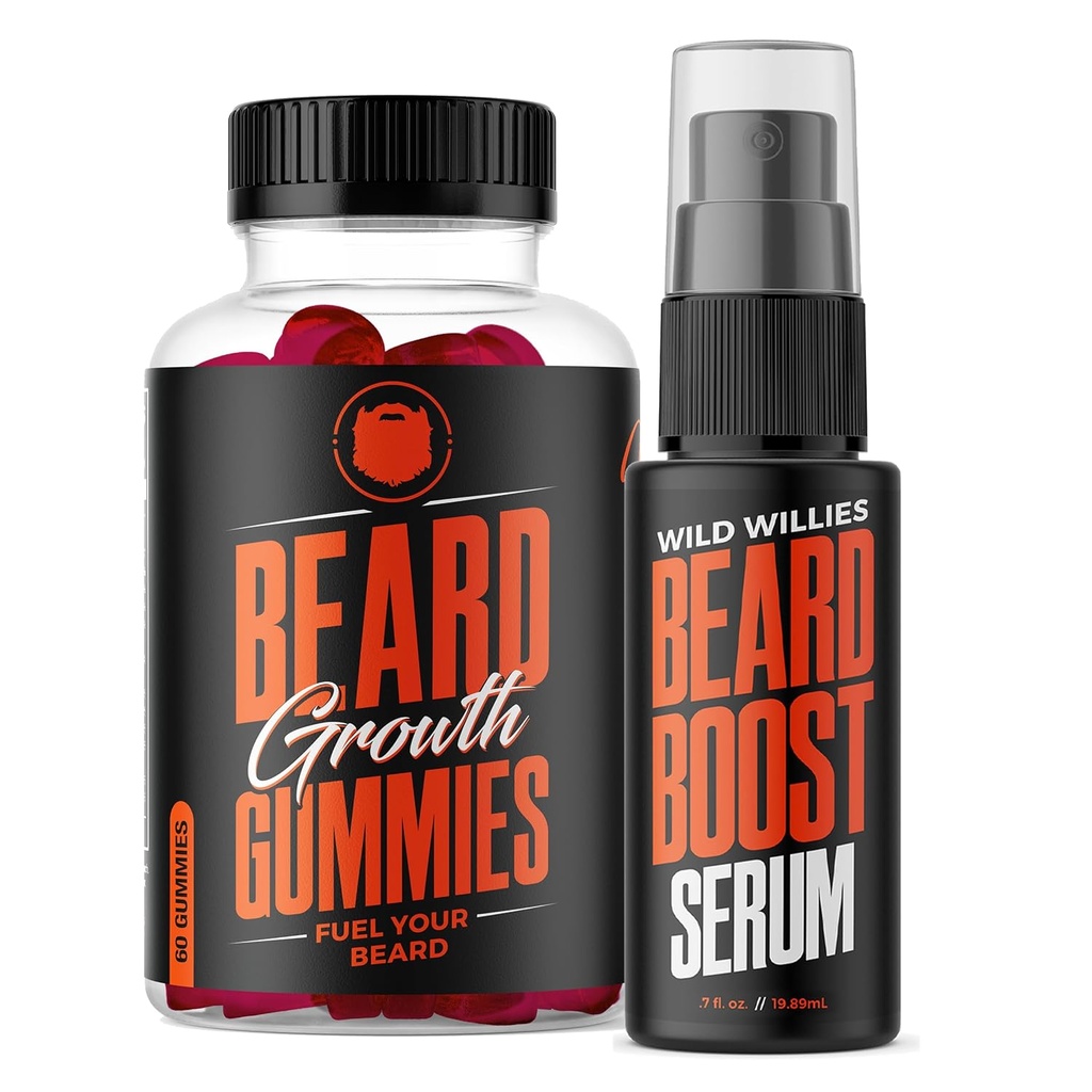 Wild Willies Growth Dual Threat: Beard Growth Gummies and Serum Kit for Men - Biotin, Caffein & Estibe Growth Oil for Fuller, Thicker Facial - Beard Vitamin & Enhance Beard Growth