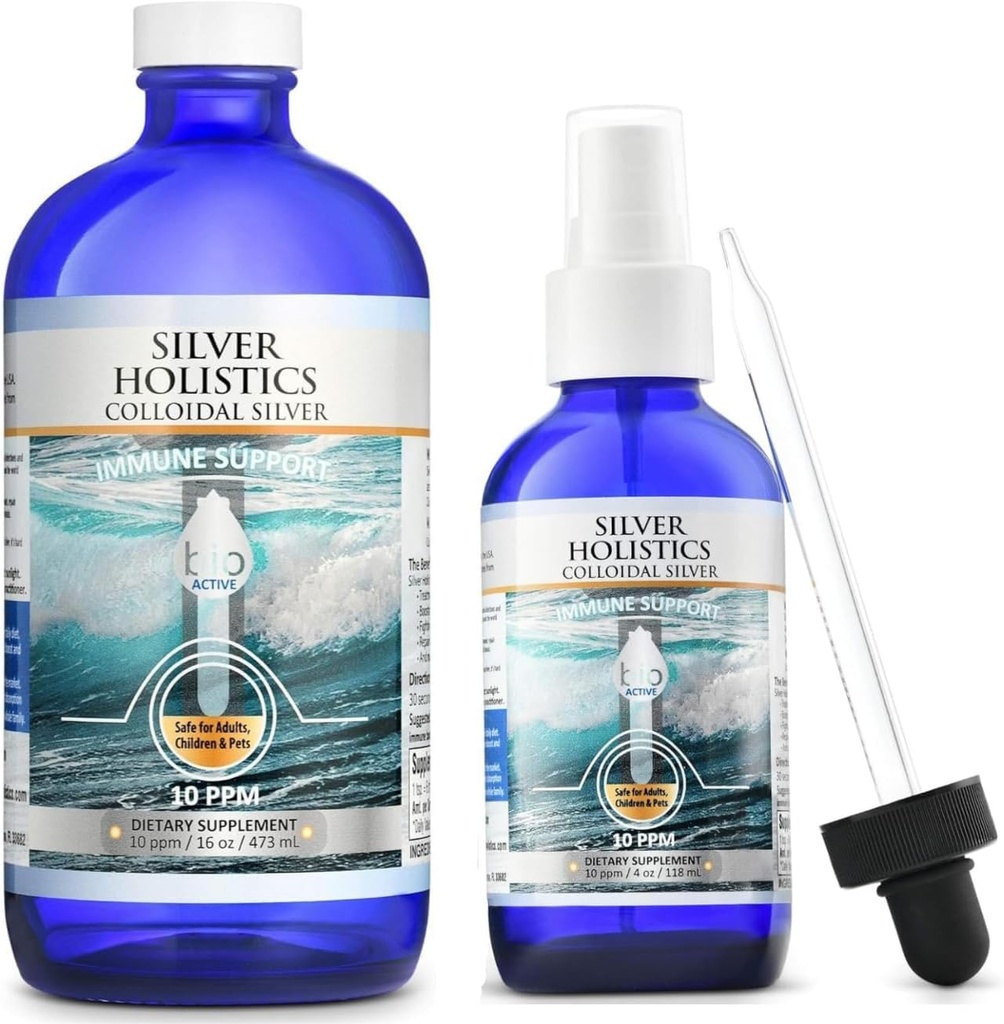 Silver HOLISTIS Colloidal Silver Liquid Bundle - termasuk the Colloidal Silver Spray (4 OZ) & Isi Solusi (16 OZ) dengan Free Dropper - Imune Support untuk Anak, Dewasa, & Pets