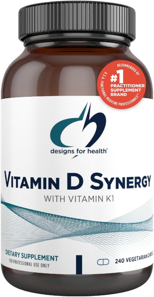 Desain untuk Kesehatan Vitamin D Synergy - 2000 IU Vitamin D dengan K Suplemen - Pendukung Mood yang Sehat, Kesehatan Tulang + Kebal untuk Dewasa - VIT D3 + Vitamin K - Gluten + Nor-GMO (240 Capsules)