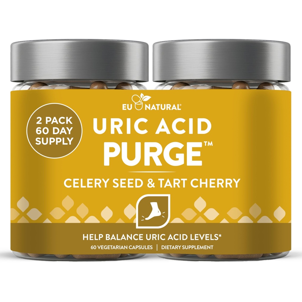 Pembersihan! Uric Acid Flush - Eat & Drink What You Want - Detox and Cleanse with Celery Seed Extract, Tart Cherry & Chanca Piedra for Effective Jourition & Active Mobility - 120 Soft Vegan Capsules