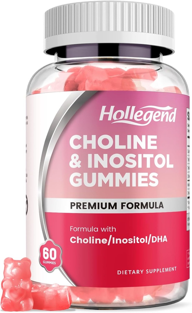 Chooline Inositol Gummies, Suplemen Chooline Chewable dengan DHA, Prenatal Vitamin untuk Perempuan & Anak-anak, Dukung Sistem Gugup, Imune & Brain Health, Vegan Strawberry Flavor, Sugar Free, 60 Ct