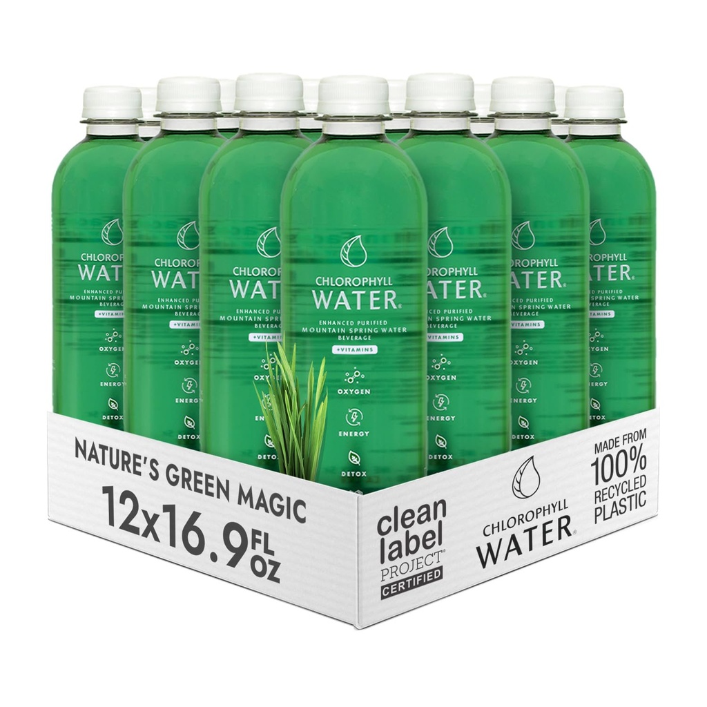 Chlorofil Air - Clorofil Chlorofil 12 - Pack (16.9oz): Vitamin 124; Vitamin A, B12, C, D 14; Detox Cleanse, Alkaline Water, Energy Boost 124; Vitamin Water 14; Plant - berbasis Proyek Label Bersih 124; Dukungan Hidration