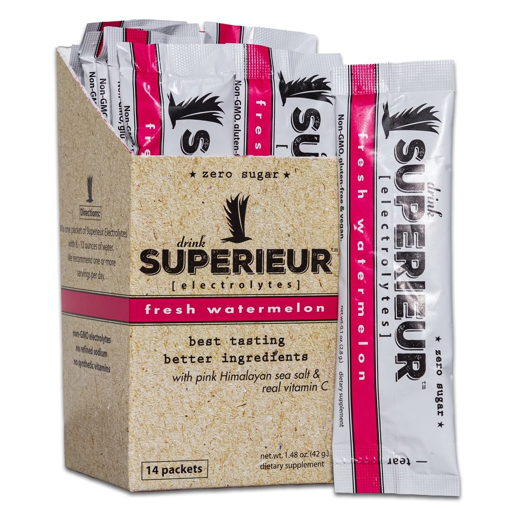 Superieur Electrolite Powder Pawder - Vegan Electrolite Hydration Popper w / Sea Mineces - Keto Friendly, Non-GMO, Zero Sugar Electrolite Suppplemen - Healthy Olahraga Minum - Semangka (14 Paket)