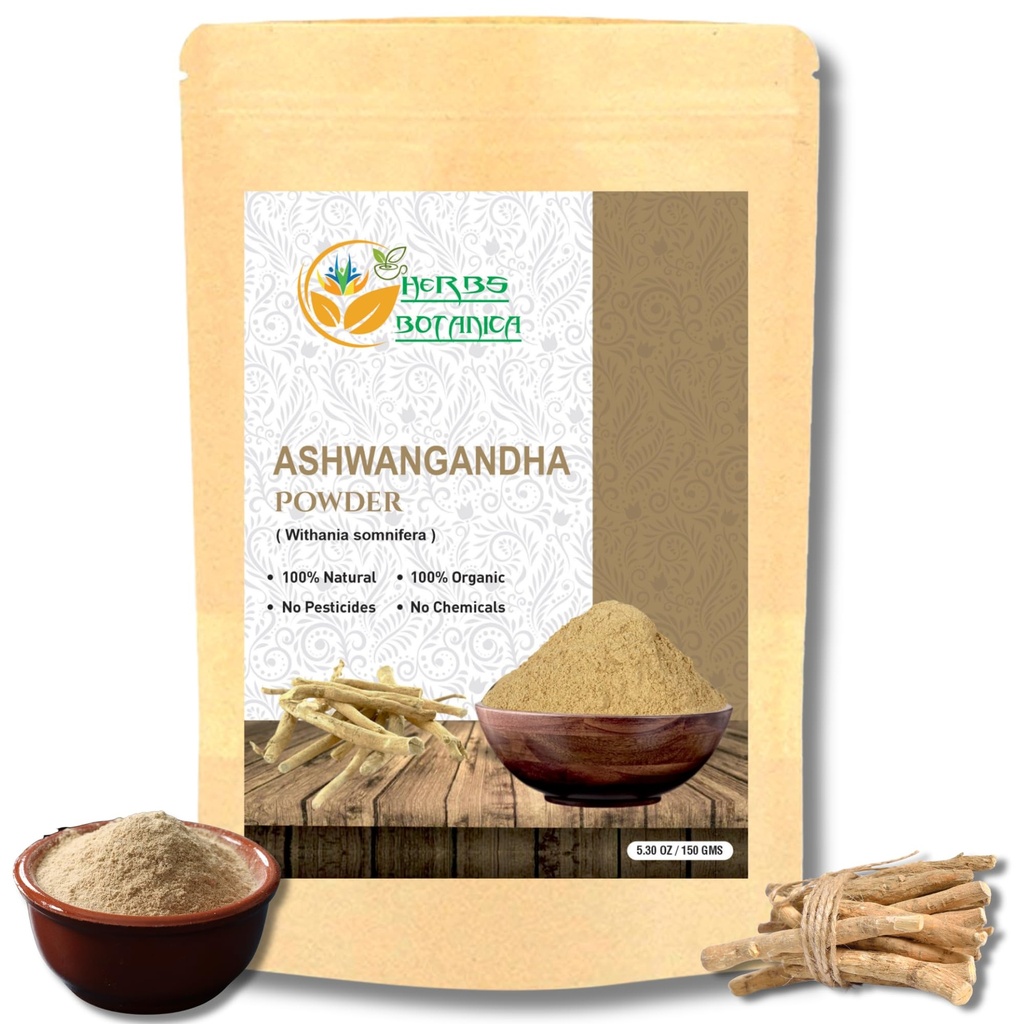 Herbs Botanica Ashwagandha Root Powder Withania Somnifera Powder Ashwaganda Ayurvedic Herbal Dukungan dan Kekuatan 5.3 oz