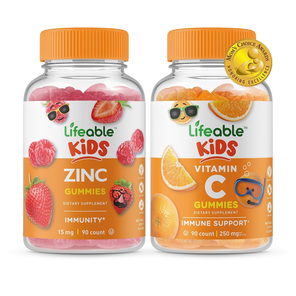 Lifeable Zinc Kids + Vitamin C Kids, Gummies Bundle - Great Tasting, Vitamin Suplement, Gluten Free, GMO Free, Chewable Gummy