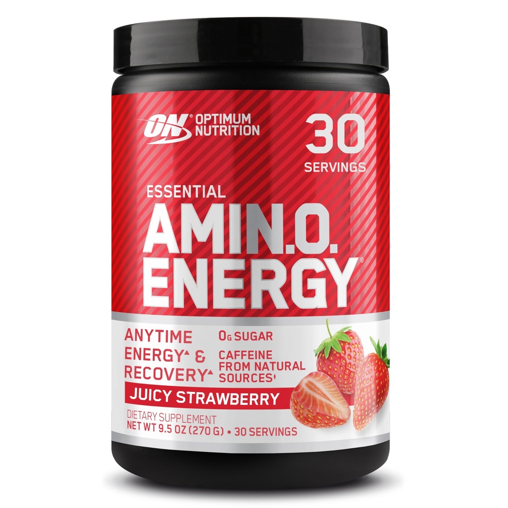 Optimum Nutrition Amino Energy - Pre Workout with Green Tea, BCAA, Acids, Keto Friendly, Green Coffee Extract, Energy Powder - Juicy Strawberry Burst, 30 Servings (Packaging May Wary)