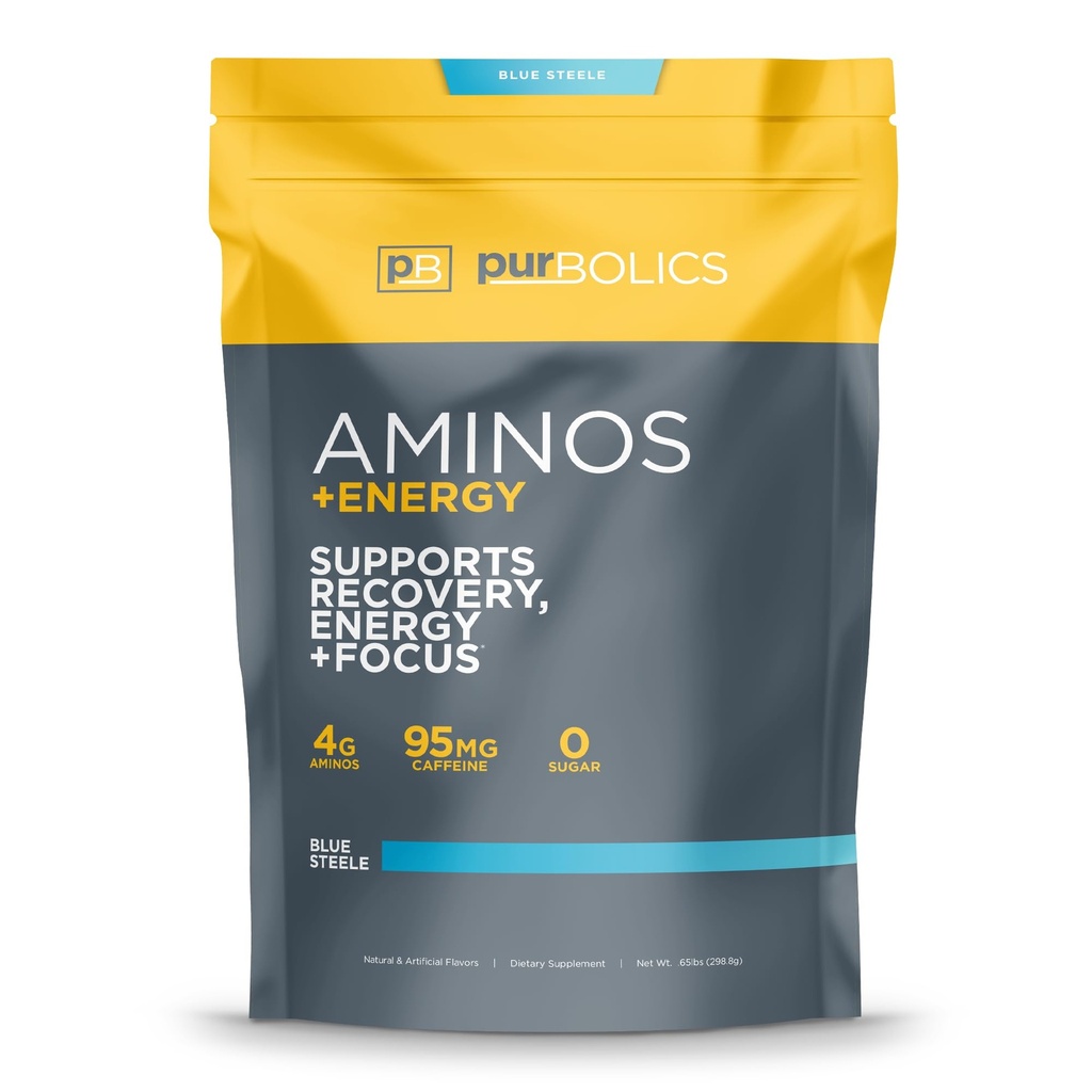 Purbolic Aminos + Energy 126; Support Recovery, Energy & Focus 124; 95mg of Caffeine, 0 Calories & 60 Servings (Blue Steele)