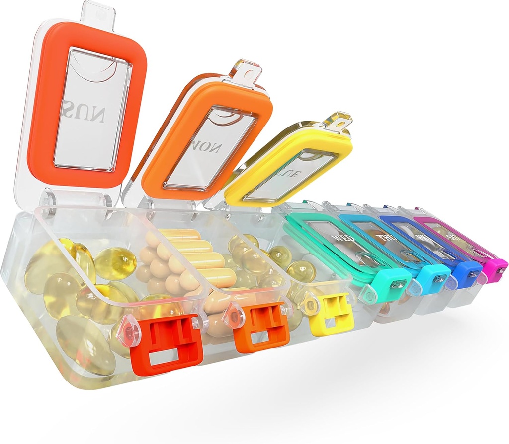 BEXEEN Medicine Pill Organizer Waterproof 7 Day Large Pill Box Daily Case Cute Vitamin Organizer Portable Pill Container Pill Pills Suppplemen Penyenser Obat Suatu hari