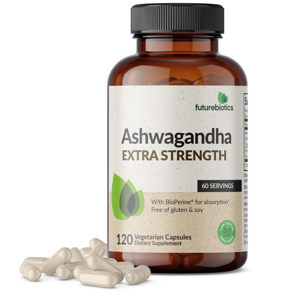 Futuregrane Ashwagandha Extra Power Stress & Mood Dukungan dengan BioPerine - Non GMO Formula, 120 Vegetarian Capsules