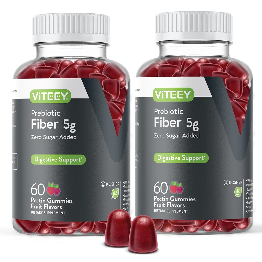 Viteey Prebiotic Fiber Gummies for Adules, 5g - Gut Health & Digetical Sober Suplement Gummies - Zero Sugar Added, Vegan, Gluten- Free - 120 Count