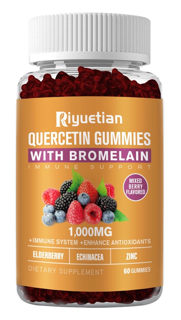 Quercetin dengan Bromelain, Zinc & Vitamin C - Cardiovaskular, Penuaan Dukungan Vitamin -Vegan - Murni Quercetin untuk Anak-anak dan Dewasa - Non-GMO 60 Count