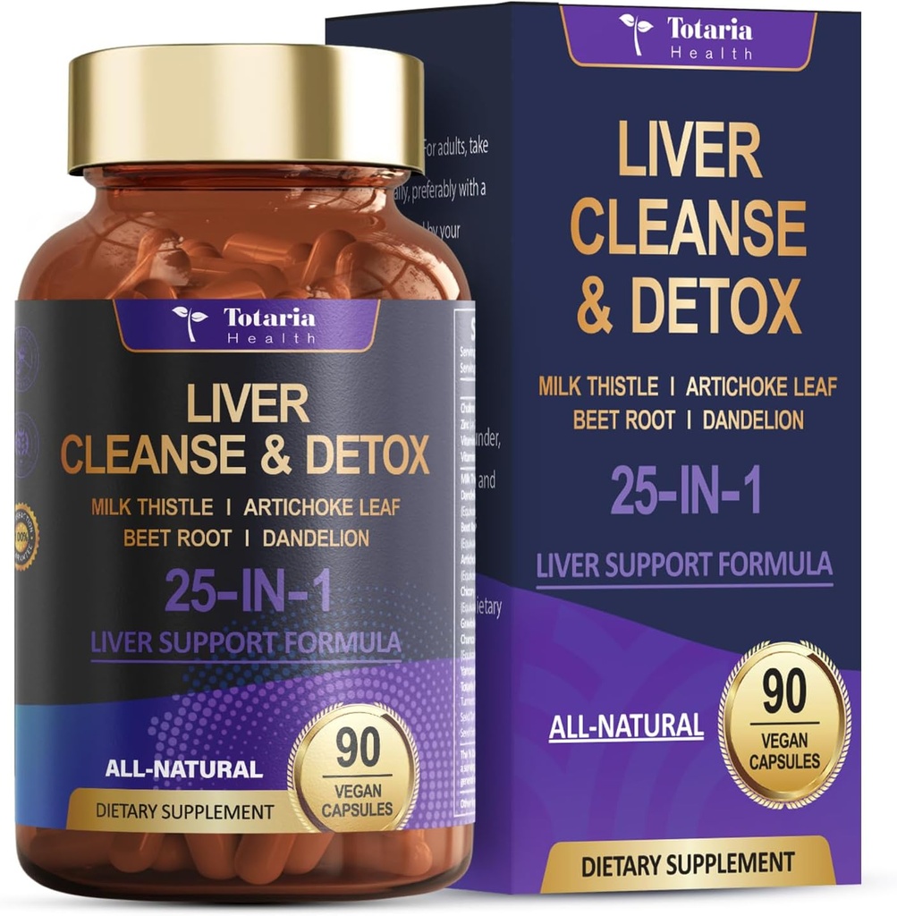 Liver Cleanse Detox & Repair 25in- 1 dengan Milk Thistle, Dandelion Root, Beetroot, Artichoke Extract for Liver Health Herb Supppport Vitamin Zinc, Choline 90 Vegan Capsules