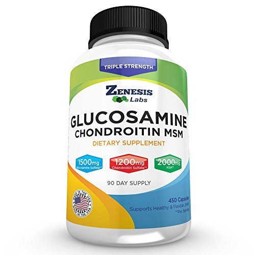 Glucosamin Zenesis Labs Sulfate + Chondroitin + MSM Combination Combination Joint & Cartilage Suplement 450 Capsules (Bulk 90 Day Supply) 1500mg, 1200mg, 2000mg per Serving