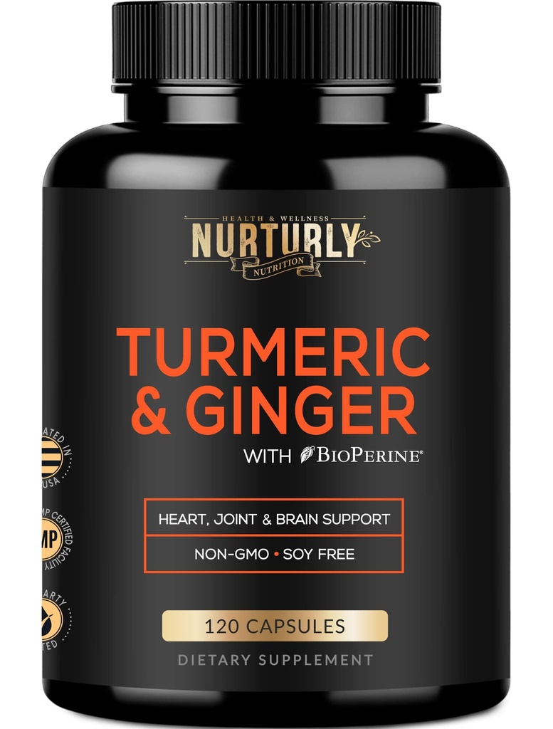 Turmeric Curcumin dengan BioPerine & Ginger, Black Pepper dan 95% Curcuminoids - Suplemen Ledakan Tinggi Turmeric untuk Kesehatan HEarth - Non-GMO, Gluten Free - 120 Capsules