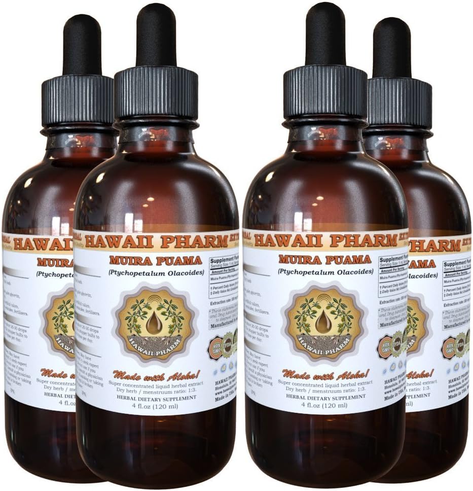 Ekstrak Muira Puama Cair, Muira Organik Puama (Ptychopetalum Oyacoides) Suplemen Tincture 4x4 oz