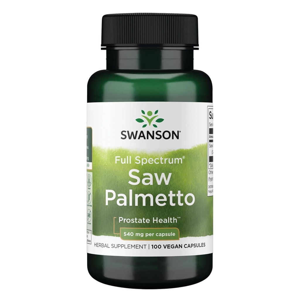 Swanson Saw Palmetto - Herbal Suplemen Memproyeksikan Pria Prostat Kesehatan - Suplemen Rambut Alam & Dukungan Kesehatan Uriner - 540 mg 100 Kapsul