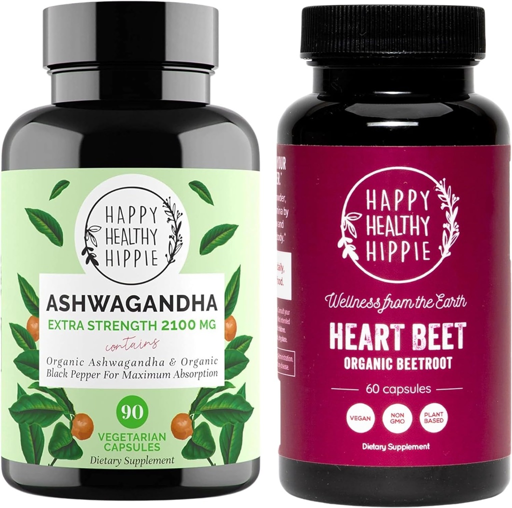 Happy Healthy Hippie Beetroot Capsules & Organic Ashwagandha Stress Supplemen Kapsul