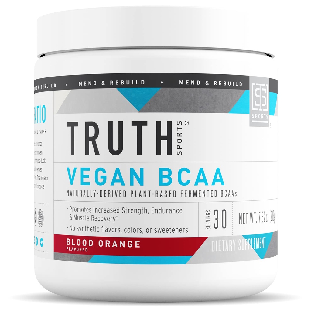 Vegan Nutrition Truth BCAA Powder- 2: 1: 1 Rasio BCAAs Amino Acids Powder for Energy, Gedung Muscle, Post Workout Recovery for Muscle Recovery (Blood Orange, 30 Pelayan)