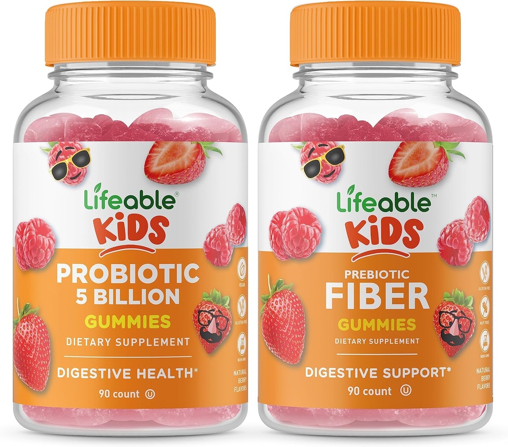 Lifeable Problem 5 Miliar Kids + Prebiotic Fiber Kids, Gummies Bundle - Great Tasting, Vitamin Suplemen, Gluten Free, GMO Bebas, Gummy Chewable