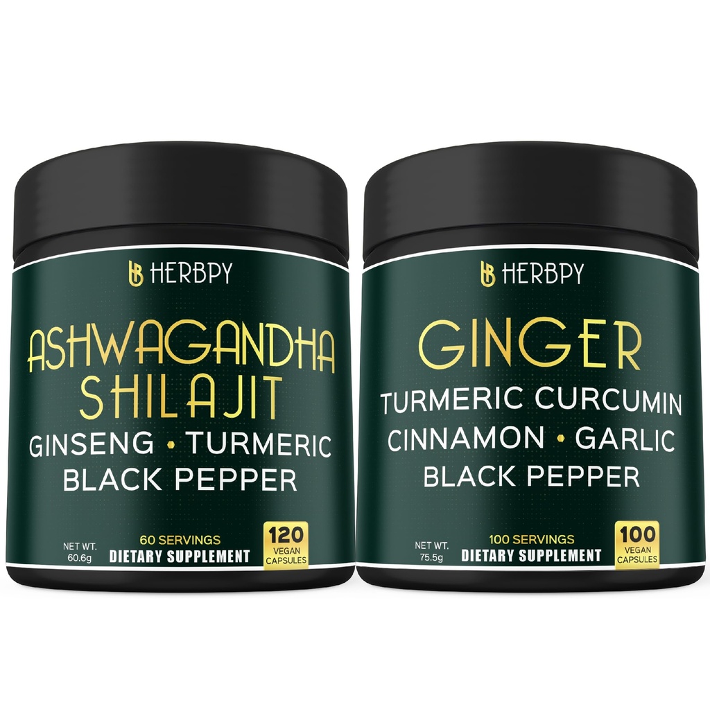 Bundle 5in1 Ashwagandha Shilajit & 5in1 Ginger Supplement - Dukung Heart, Gangguan Kesehatan dan Imune