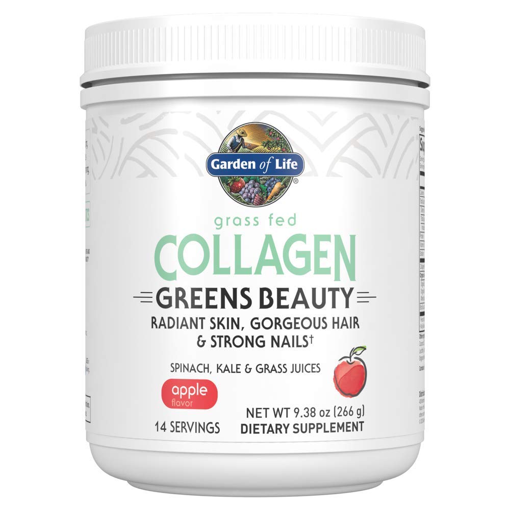 Garden of Life Grass Fed Collagen Greens Beauty Powder - Apple, 14 pelayan, untuk Women Skin Hair Nails Joints, Collagen Peptides Powder + Protin + Greens Supplemen
