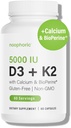 Noophoric D3 K2 Vitamin 5000 IU - Vitamin K2 100 mcg MK7, Kalsium, BioPerine - Kesehatan Tulang & Imune Dukungan Supplemen - Gluten- Free, Non-GMO - Vitamin D3 K2 Suplemen (60 Pelayan)