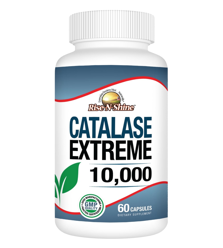 Rise- N-Shine Catalase Extreme Tambahan 10.000 dengan Saw Palmetto, Biotin, Fo- Ti, PABA - Suplemen Rambut Kuat - 60 Kasules
