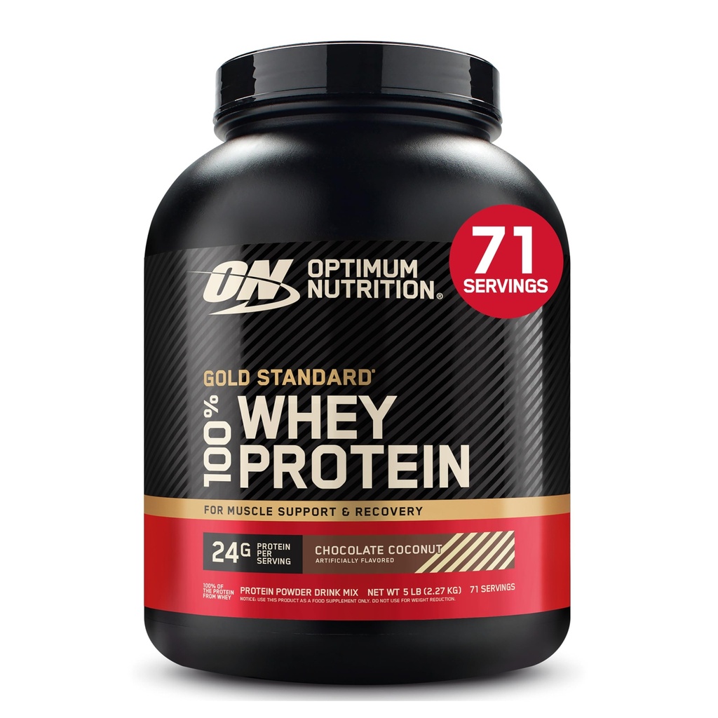 Optimum Nutition Gold Standard 100% Whiy Protein Powder, Chocolate Coconut, 5 Pound (Packaging May Vary)