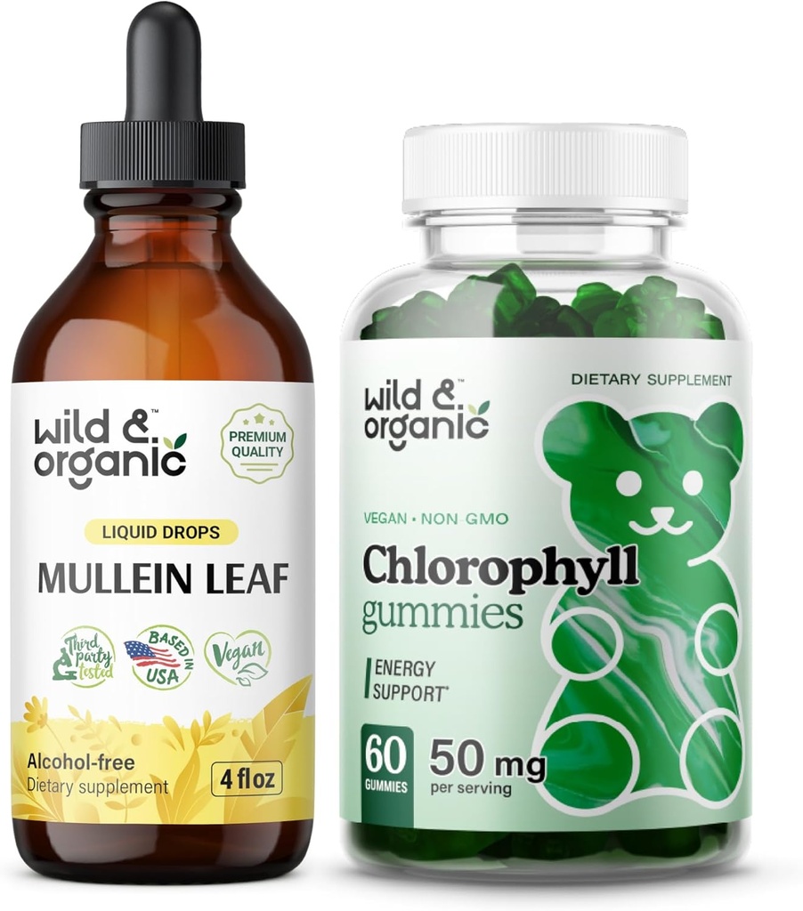 Wild & Organic Mullein Drops 4 oz & Chlorofil Gummies 60 Chews