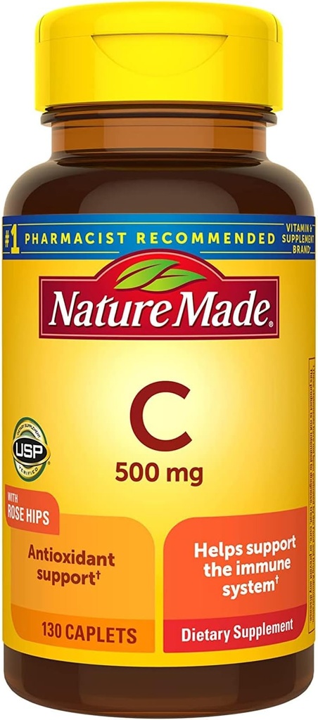 Nature Made Vitamin C 500 Mg Caplet dengan Rose HIPS, 130 Tablet (Paket 3)