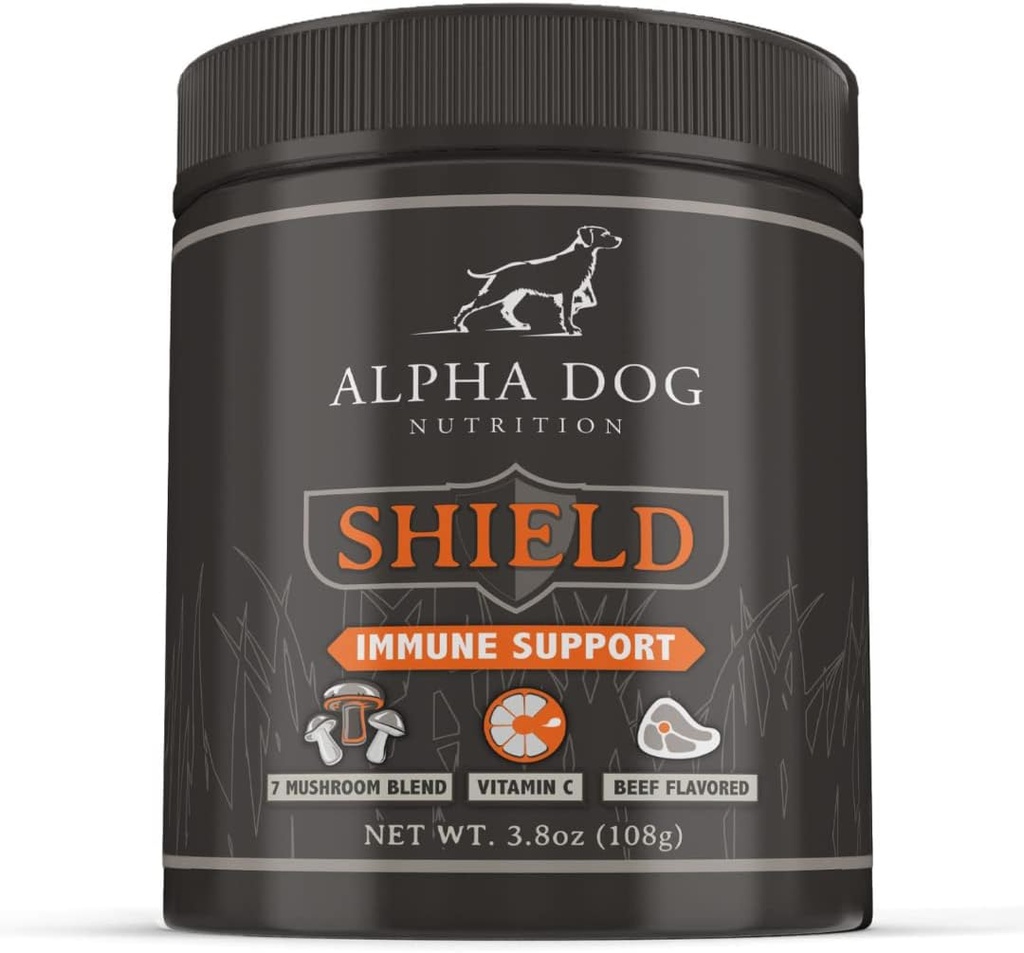 Suplemen Dukungan Ammune Perisai untuk Anjing oleh Nutres Alpha Dog - 7 Nutrosionary Mushroom Complex + Vitamin C ke Boost Imunity - Hingga 120 Pelayan untuk Anjing Kecil, 108g