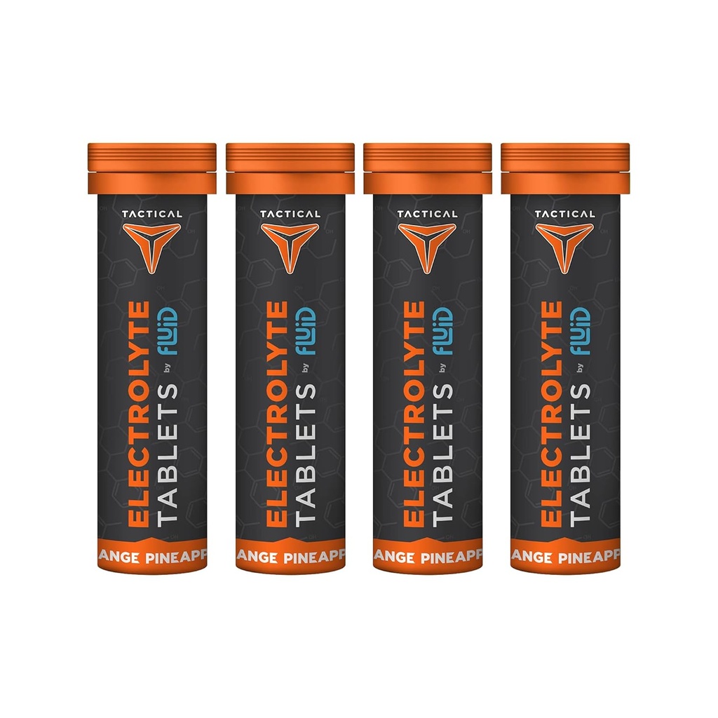 Fluid tactical- Effervescent Hydration Tablet, Electrolite Replacement & Dehydration Prevention, 4 Pack, 40 Servis (Orange Pineapple)