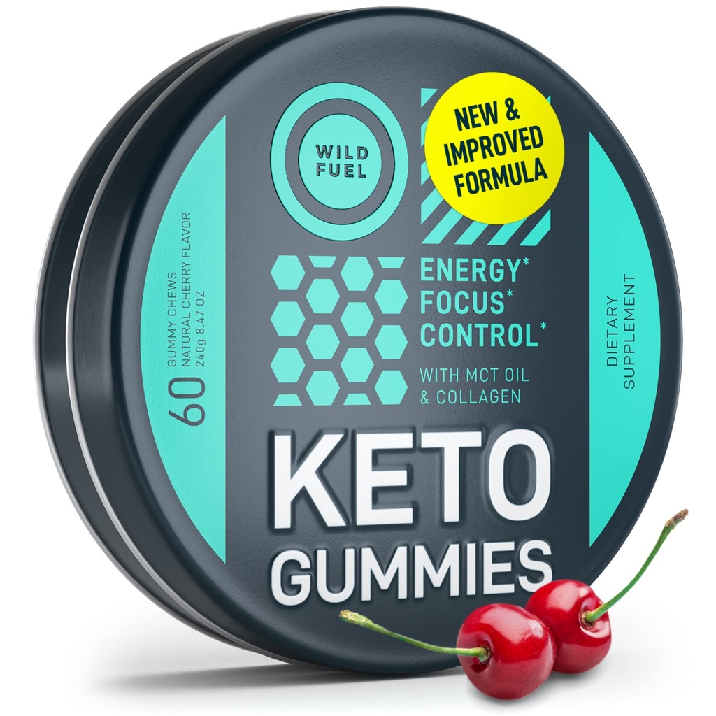 MCT Oil Keto Gummies Collagen Metabolism Booster - Pre Workout Energy Chews Keto Candy - Fisik and Mental Energy, Low Carb, Low Calorie - 60 Cherry Collagen Gumne For Women