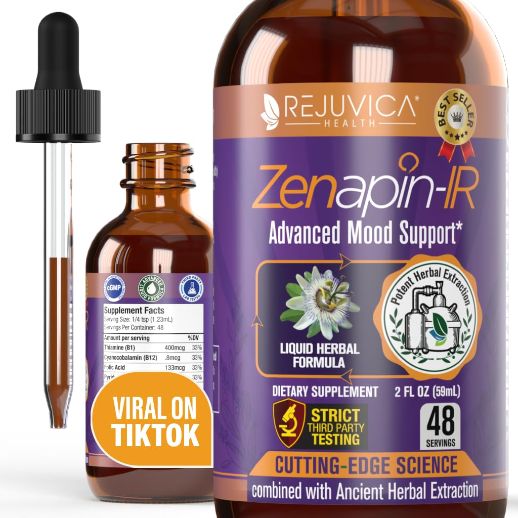 Rejuvia Health Zenapin IR - Advanced Mood Dukung Liquid Suplement - Kava Kava, Ashwagandha, Passionflower, Chamomile, B- Vitamin & More