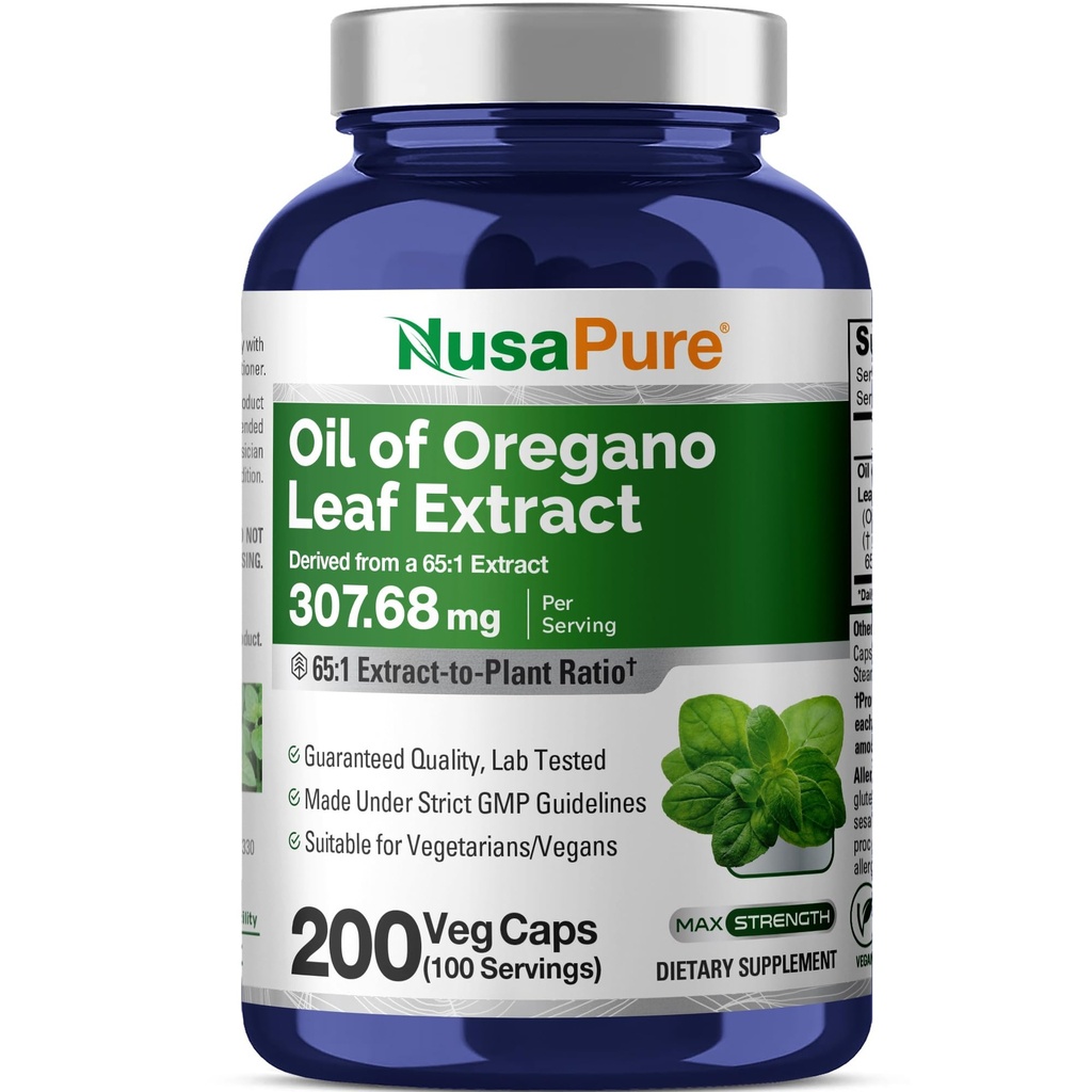 NusaPure Oregano Oil Extract 20000mg 124; 200 Veggie Powder Capsules 12.4; Alami Occurring Carvacrol 126; Non-GMO dan Ekstrak 65: 1