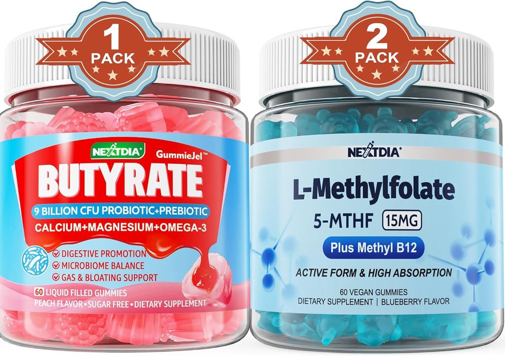 Butyrate with Probiotic + Prebiotic + Postbiotic, L- MethylFolate 15mg Gummies