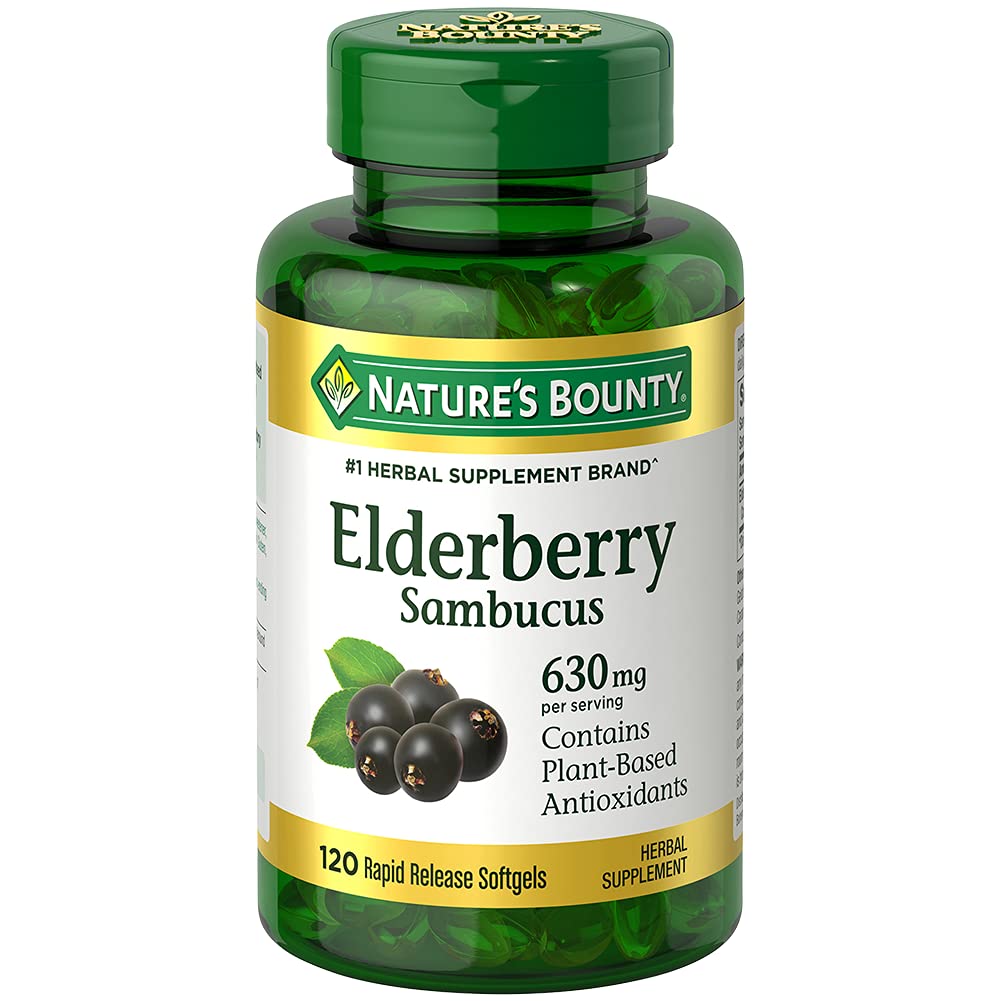 Nature 's Bounty Sambucus Elderberry Herbal Suplement, Rapid Relod Softgels, 630 mg per Serving, 120 Count