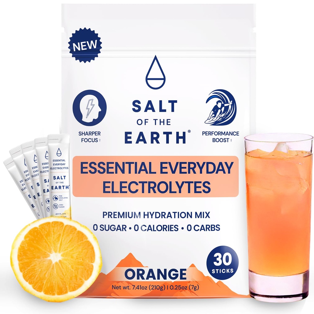 Garam Bumi Premium Zero- Sugar Electrolyte - Dibuat dengan Pink Himalaya Salt - Pawder Hidration Pawder 124; Premium Ingregents 124; Keto & Paleo Friendly 124; 30 Sticks, Orange