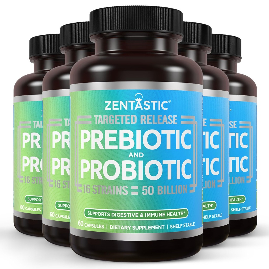 Zentastic Programtic & Prestics Supplement - 50 Milyar CFU - for Men & Women 's Ammune & Digetical Health - 16 Strain - Shelf Stable - 300 Delayed Delayed Vevgie Capsules