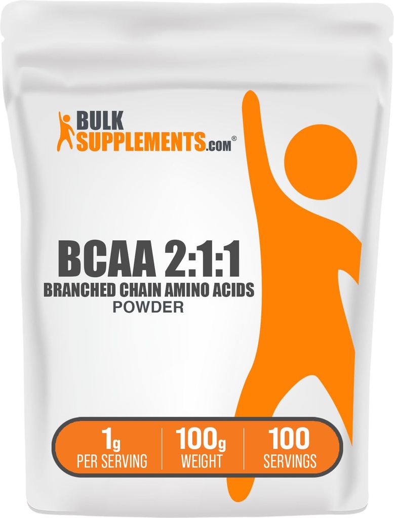 BulkSuplements.com BCAA 2: 1: 1 Powder - Branched Chain Acids, BCAAs Amino Acids Powder - Unflamited & Gluten Free, 1g per Serving, 100g (3.5 oz) (Paket 1)